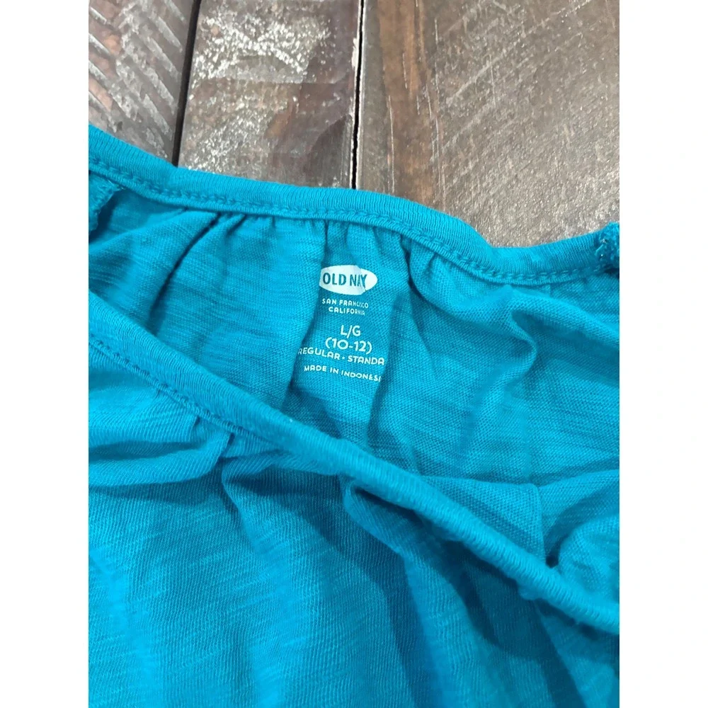 Old Navy Girls Large 10-12 Teal Blue Slub Knit Poncho Style Flowy Top Shirt